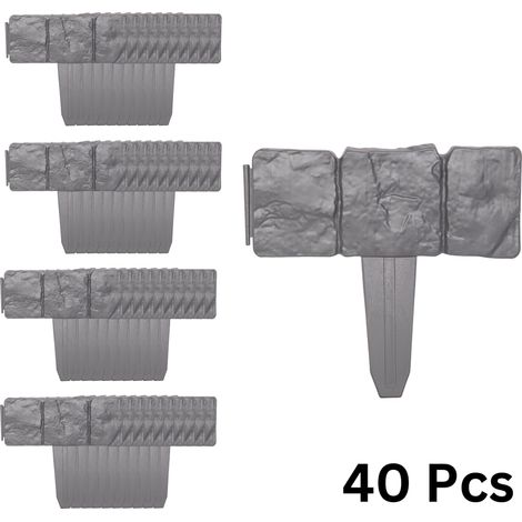 4x 23cm 10 Piece Grey Cobble Stone Effect Garden Edging Boarder (1/2)
