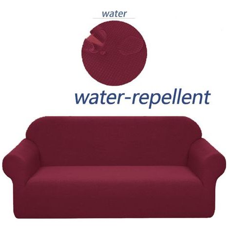 Funda elástica para sofá, impermeable y resistente a los arañazos, para sofá de 1 plaza, con elegante estampado y bordes de espuma antideslizantes (para sofá de 4 plazas, color rojo vino) - 235-300 cm (1/5)