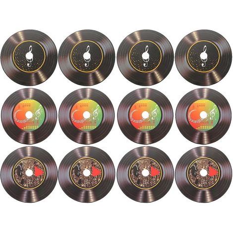 Set mit 12 dekorativen Vinyl-Schallplatten zum Aufkleben an die Wand – ideal für Bars, Cafés oder Zuhause. – 14,1 x 14,1 cm (1/4)