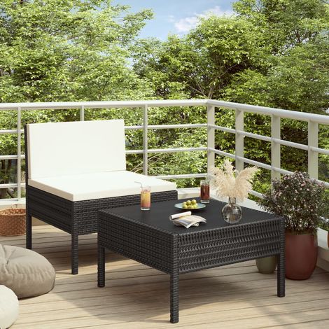 vidaXL 2-tlg. Garten-Lounge-Set mit Auflagen Poly Rattan Schwarz (1/5)