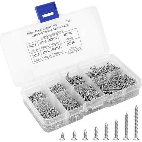 Jeu de vis autotaraudeuses à tête fraisée cruciforme en acier au carbone argenté nickelé (1/5)