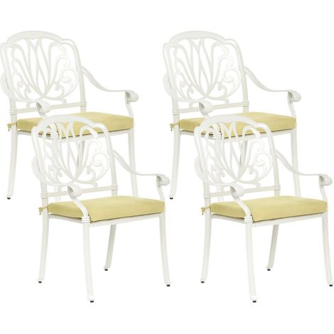 Set di 4 Sedie da Giardino Vintage in Alluminio Bianco sporco con Cuscini Ancona (1/5)