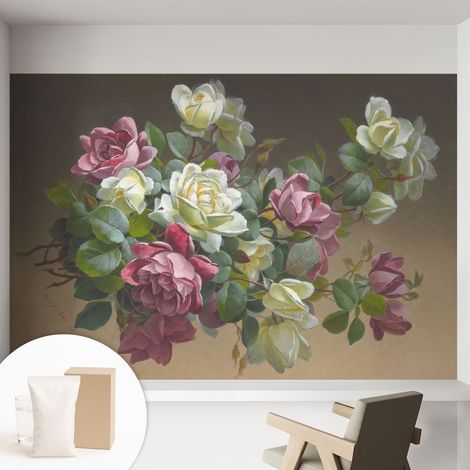 Papier peint intissé décoratif avec colle pour salon chambre et bureau Installation rapide Élégance florale 152x104 cm (1/5)
