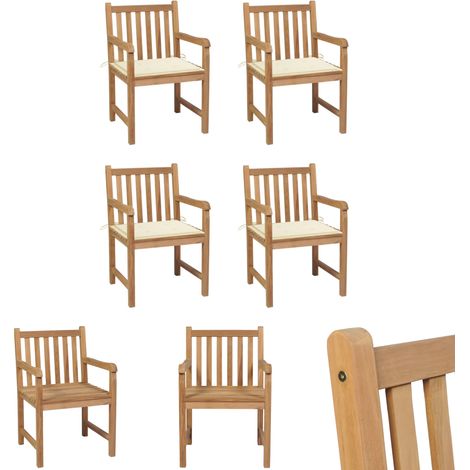 Teakholz Gartenmöbel - vidaXL Gartenstühle 4 Stk. mit Cremeweißen Kissen Massivholz Teak - Gartenstühle für Landhausgarten (1/5)