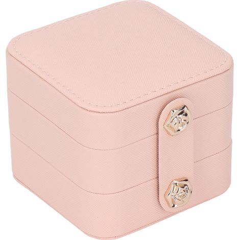 Boîte à bijoux rose portable multicouche en cuir PU, étui de voyage pour bagues, boucles d'oreilles et colliers. (1/5)