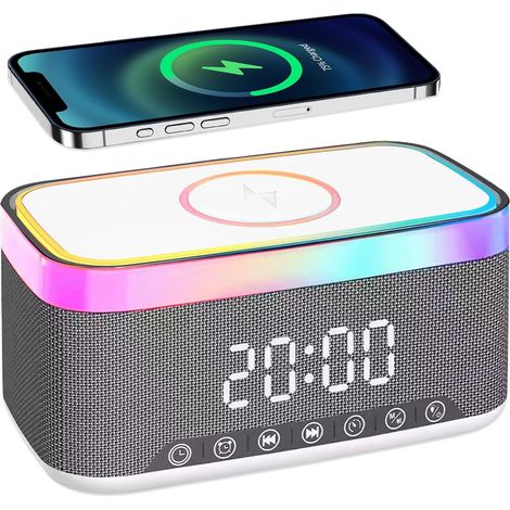 Digitaler Wecker mit Licht und Ladestation – 3-in-1-Digitalwecker mit Bluetooth-Lautsprecher, 15-W-Funkladegerät, Dual-Alarm, 6 Farben (1/5)