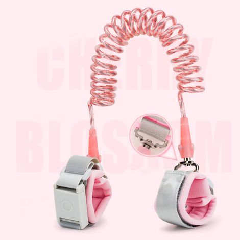Laisse de sécurité réfléchissante pour enfant verrou inductif rotatif 360° antiegarade 2,5m rose sakura respirante (1/5)