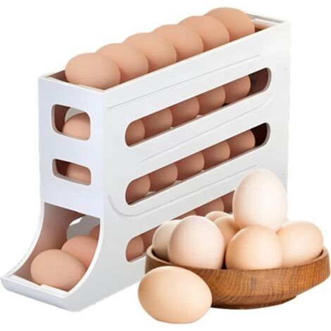 Distributeur d'œufs à 4 niveaux Ikaif, petit support à œufs peu encombrant pour réfrigérateur et comptoir, organisateur d'œufs de cuisine en plastique durable (blanc) (1/5)