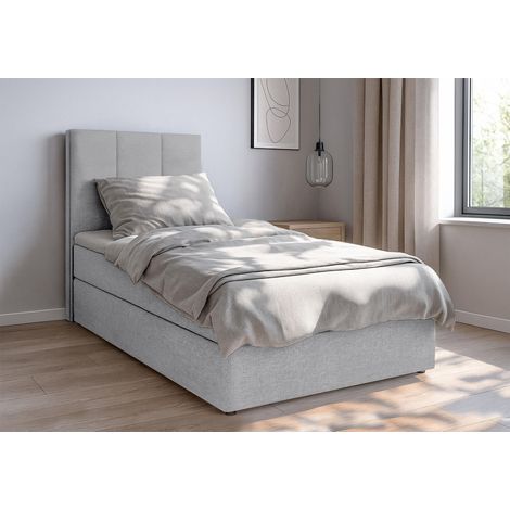 AX LIVING Boxbett Merea Boxspringbett Grau mit Bettkasten 90x200 cm