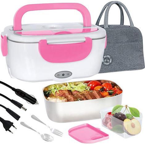Elektrisch beheizte Lunchbox (1,5 l/55 W), tragbare isolierte Box für warme Mahlzeiten, Puro-Brotdose für Büro und Auto, Pink (1/5)