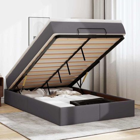 Estructura cama otomana colchón gris 120x190 cm cuero sintético