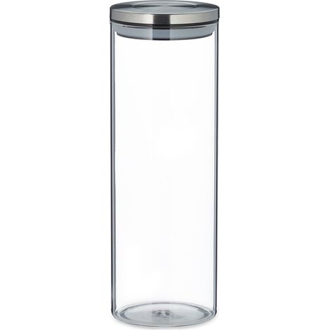 Set di 3 barattoli di conservazione in vetro trasparente 1,6 L per provviste da cucina in acciaio inossidabile nero 130008039