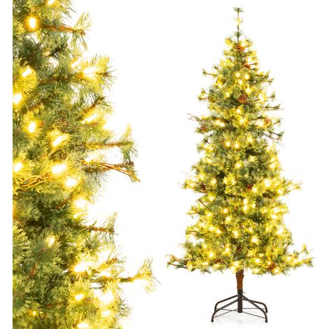 COSTWAY 6 FT Artificial Christmas Tree Pre-Lit Xmas Tree with 370 Branch Tips (1/5)