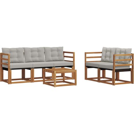 Set di divani da esterno 6 pz  Salotto da Giardino Grigio Naturale e Chiaro (1/5)