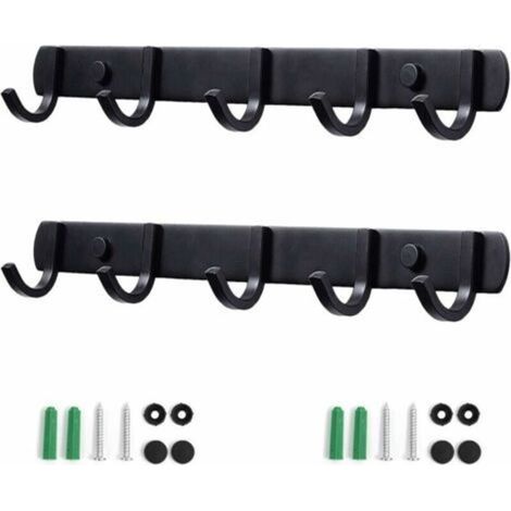 -Patères Porte Manteaux Design En Acier Inoxydable, Patères Salle De Bains Solide pour Chambre Bureau Noir (5 Hook， 2 Pièces)