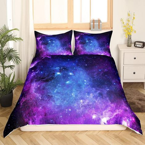 Bettwäsche Set 155x220 cm Sternenhimmel für Kinder Mikrofaser mit Reißverschluss