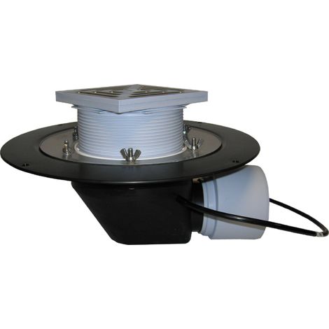 Terrassenablauf waagerecht DN75/110, Edelstahl-Rosthalter 148x148mm/137x137mm, Heizgerät (10-30W/230V)