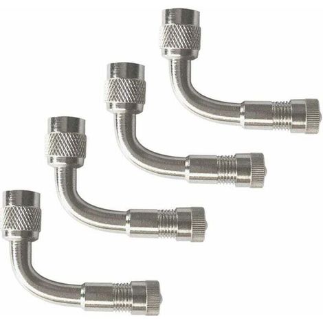 4Pcs Professionnel Adaptateur d'Extension de Valve de Pneu, Extension de Tige de Valve de Pneu de 90 Degrés, Prolongateur Coude pour Valve de Pneu, pour Voiture Camion Moto Vélo (Argent) (1/4)