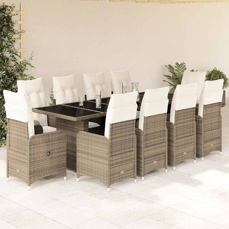 Ensemble de bistro de jardin 11 pcs-Salon de jardin bistro coussins beige poly rotin 579748 (1/5)