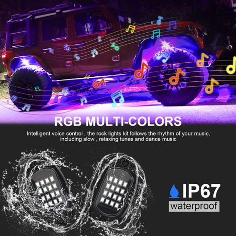 projecteurs LED RGB pour roches, 96 LED multicolores néon sous caisse, étanches, avec application et contrôle RF pour Jeep, camion tout-terrain, voiture, quad, SUV et moto (1/5)