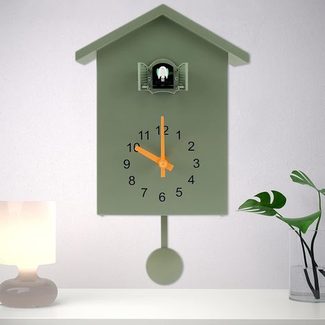 1 horloge à coucou, plastique, design minimaliste, verte, alimentation par piles, pour salon, cuisine, bureau (1/5)