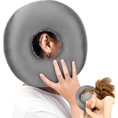 Coussin de piercing d'oreille pour les personnes dormant sur le côté – Oreiller de piercing en satin soyeux et masque pour les yeux avec trou d'oreill