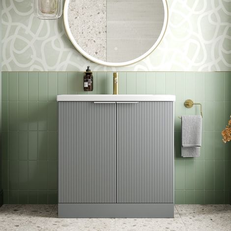 Bathroom Vanity Unit Basin Sink Free Standing 800mm Door Cabinet Storage Grey (1/5)