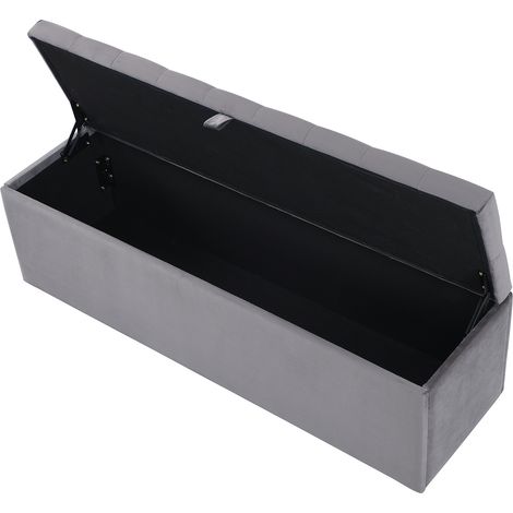 Panca imbottita in velluto con contenitore grigia 138 x 41 x 42 cm HOMVRA (1/5)