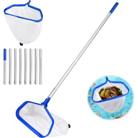 Swimming Pool Net Cleaning Net with Adjustable Handle 2.8m Double Layer Pond Net Deep Net for Swimming Pool - Type B (Blue Aluminium Frame, Deep White Thin Net) (1/5)