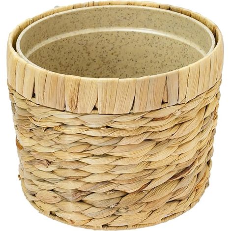 Indoor Plant Pot with Braided Water Hyacinth Planter and Planting Pot, Round, 19cm Diameter (1/5)