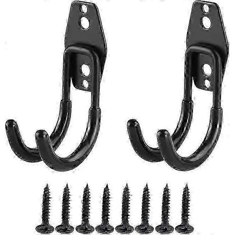 Crochet de rangement pour garage, lot de 2 supports muraux pour vélo et outils avec vis, noir, 11,3 x 6,8 x 3,5 cm (1/4)