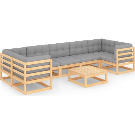 Maison Exclusive - Set Salotto Giardino 8 pz Cuscini Antracite Legno Massello Pino (1/5)