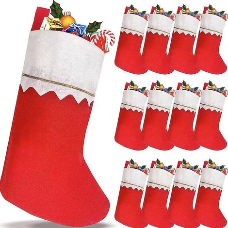 12 Bas De Chemine En Feutre Suspendus - Rouge Et Blanc, Dcorations De Nol Pour Les Cadeaux, Les Bonbons, Les Ftes Familiales Diy (1/5)