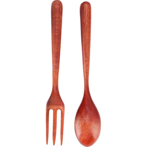 Lot de 2 cuillère et fourchette en bois résistant à la chaleur, ustensiles de cuisine durables pour maison, restaurant et bureau, Phoebe Wood. (1/5)