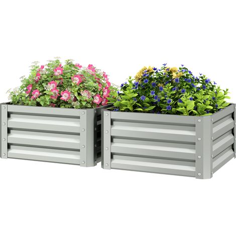 Set of Two 60 x 60cm Steel Planter Boxes  Light Grey (1/5)