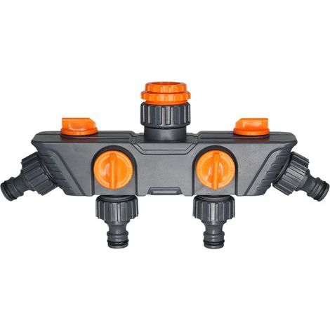 Gartenschlauchverteiler – 4-Wege-Bewässerungsanschluss, robuster Wasserhahnumsteller, Wasserregleradapter aus massivem Messing für Garten, Rasen, Außenbereich und Wohnmobile (1/5)