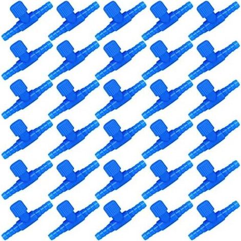 30Pcs Plastic Aquarium Air Valve T Shaped Hose Connector for Fish Tank - Blue (1/5)