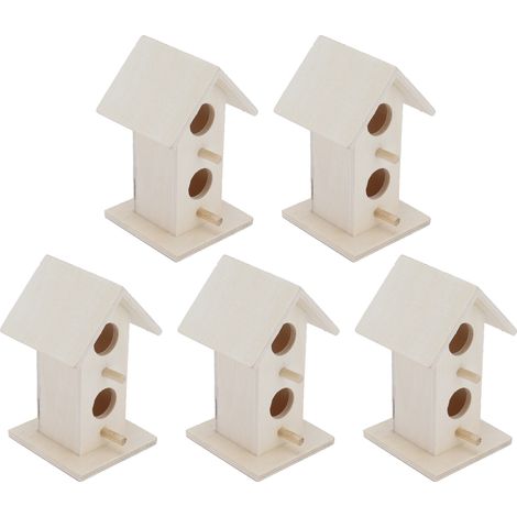 Lot de 5 nichoirs en bois résistants aux intempéries pour oiseaux de jardin, adaptés aux merles bleus, pinsons et mésanges. (1/5)