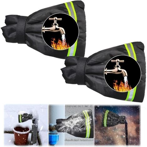 Housse de Robinet, 2 Pièces Couvercle Robinet, Protège Robinet pour l Hiver, Protection Robinet Exterieur Gel Noir, avec Bandes Réfléchissantes(22 18 5cm) (1/5)