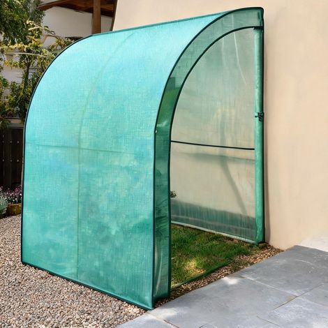 Serre adossée verte avec toit en demi-cintre et double porte 200 (1/5)