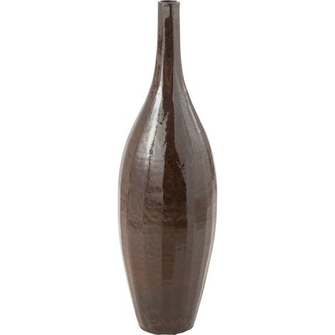 Vase bouteille en poterie marron brillant pour une déco raffinée - Marron brillant effet céramique