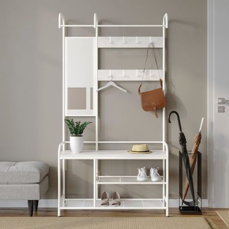 Tall Industrial Hall Tree Coat Rack with Shoe Storage Bench, 9 Hooks, 5 Shelves & Clothes Rail for Bedroom, Living Room, Hallway and Entryway (1/5)