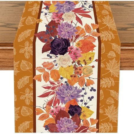Chemin de Table, Fleurs Chemin de Table Automne, Feuilles Mortes Decoration Table Lavable Moderne, DecorationdeTable pour l'intérieur et l'extérieur (1/4)