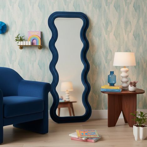 Dmora - Espejito Virago, Espejo, Objeto de decoración de pared, Decoración de espejo, 60x6 h160 cm, Azul (1/5)