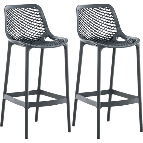 Set di 2 sgabelli da bar con schienale in plastica grigio scuro per uso esterno altezza seduta 75 cm 100005556