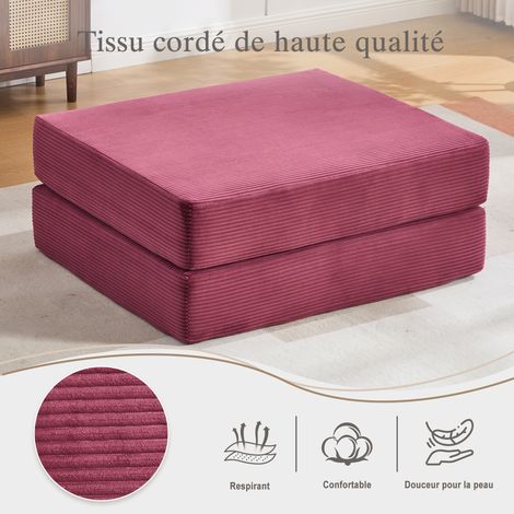 Pouf convertible en velours côtelé avec deux blocs de mousse épais et fonction fauteuil-lit pour salon chambre et petits espaces (1/5)