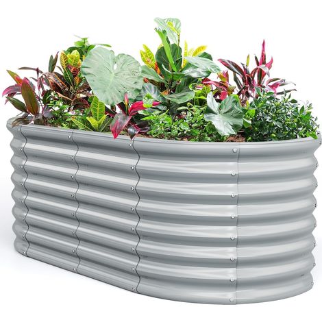 GOPLUS Jardinieres Exterieur Surélevé en Métal Robuste, 165 x 80 x 60 CM, Carre Potager Haut avec Plaque Ondulé, Fond Ouvert et Coin Rond pour Extérieur, Idéal pour Légume, Fleur, Herbe (Gris) (1/5)
