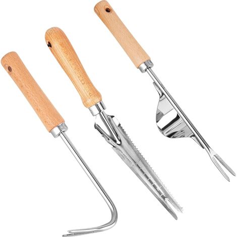 3 Pcs Désherbeur Manuel Outil de Désherbage à Main de Jardin en Acier Inoxydable avec Manche Ergonomique en Bois Naturel,pour Désherber Votre Jardin,Creuser (1/5)