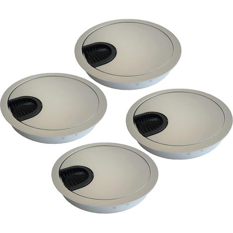 Couvercle Passe Câbles Fil Rond Ø80mm pour Encastrer sur Table de Bureau Organisateur de Cables pour Meuble Argent Métal Chromé Passage de Câble Cache-Câble Lot de 4 (1/5)