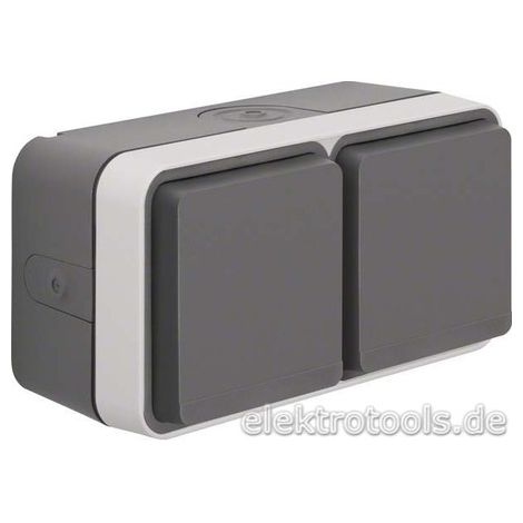 Berker W.1 toma de corriente doble gris claro IP55